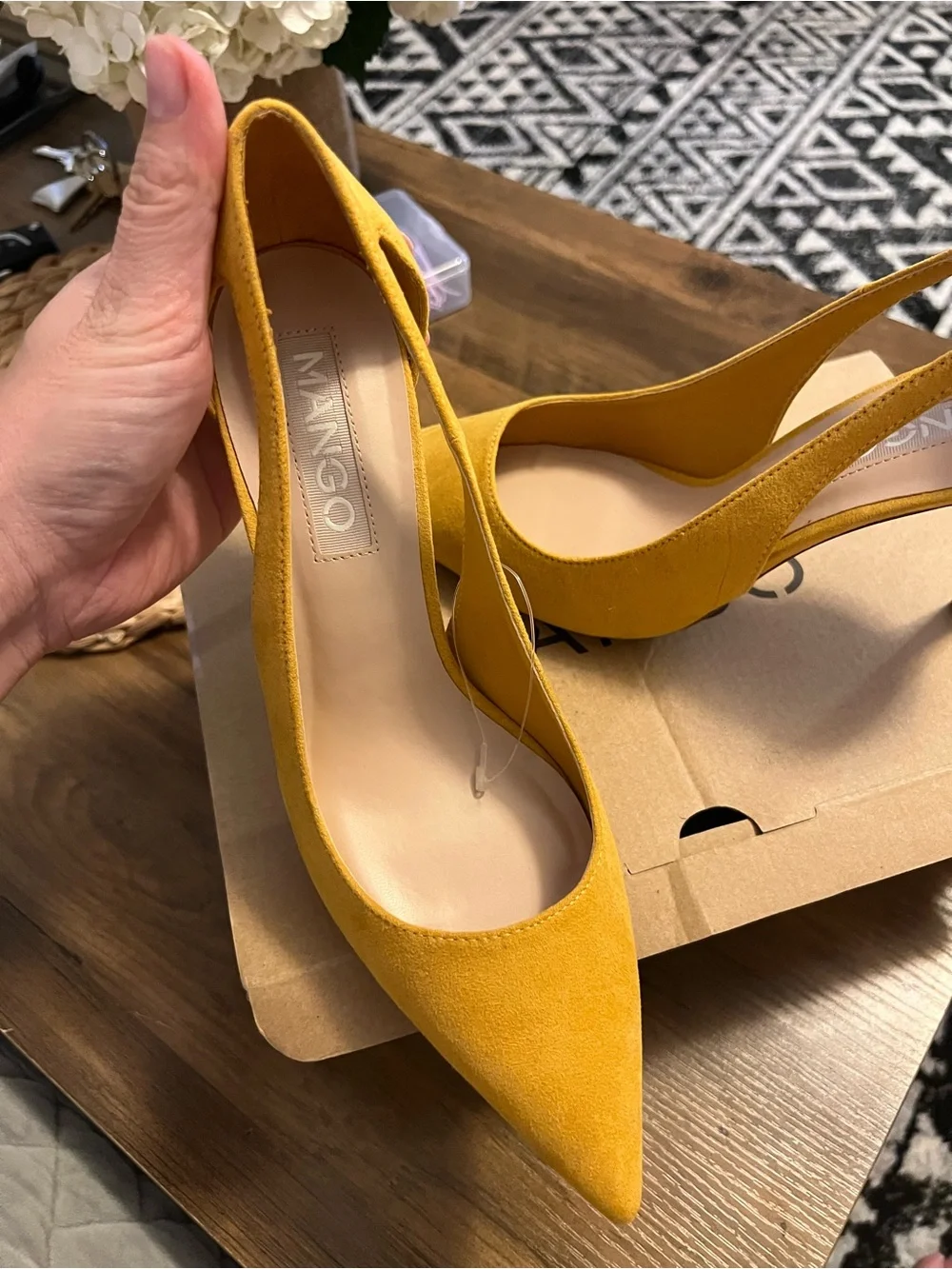 Mango Mustard Yellow Pointed-Toe Slingback Stiletto Heels